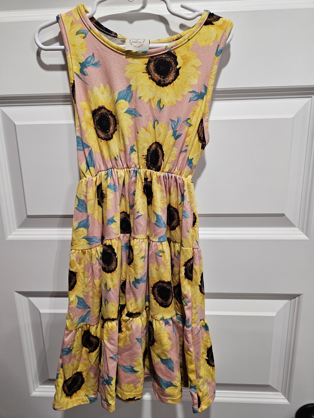 Heart And Arrow Pink Dress with Yellow Sunflower Print